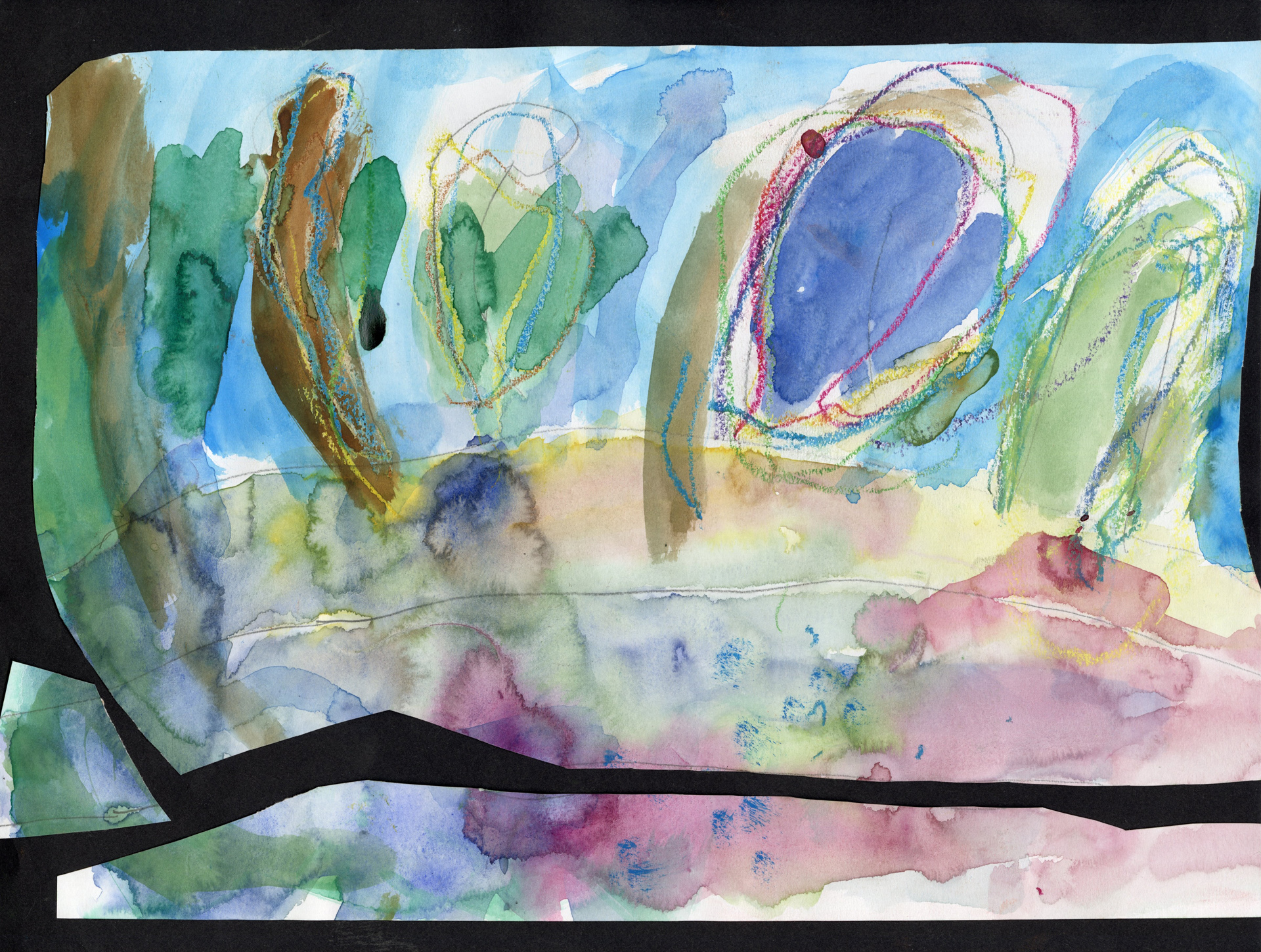 Grafik: Tuschezeichnung zeigt verschiedene Bäume in einer Reihe