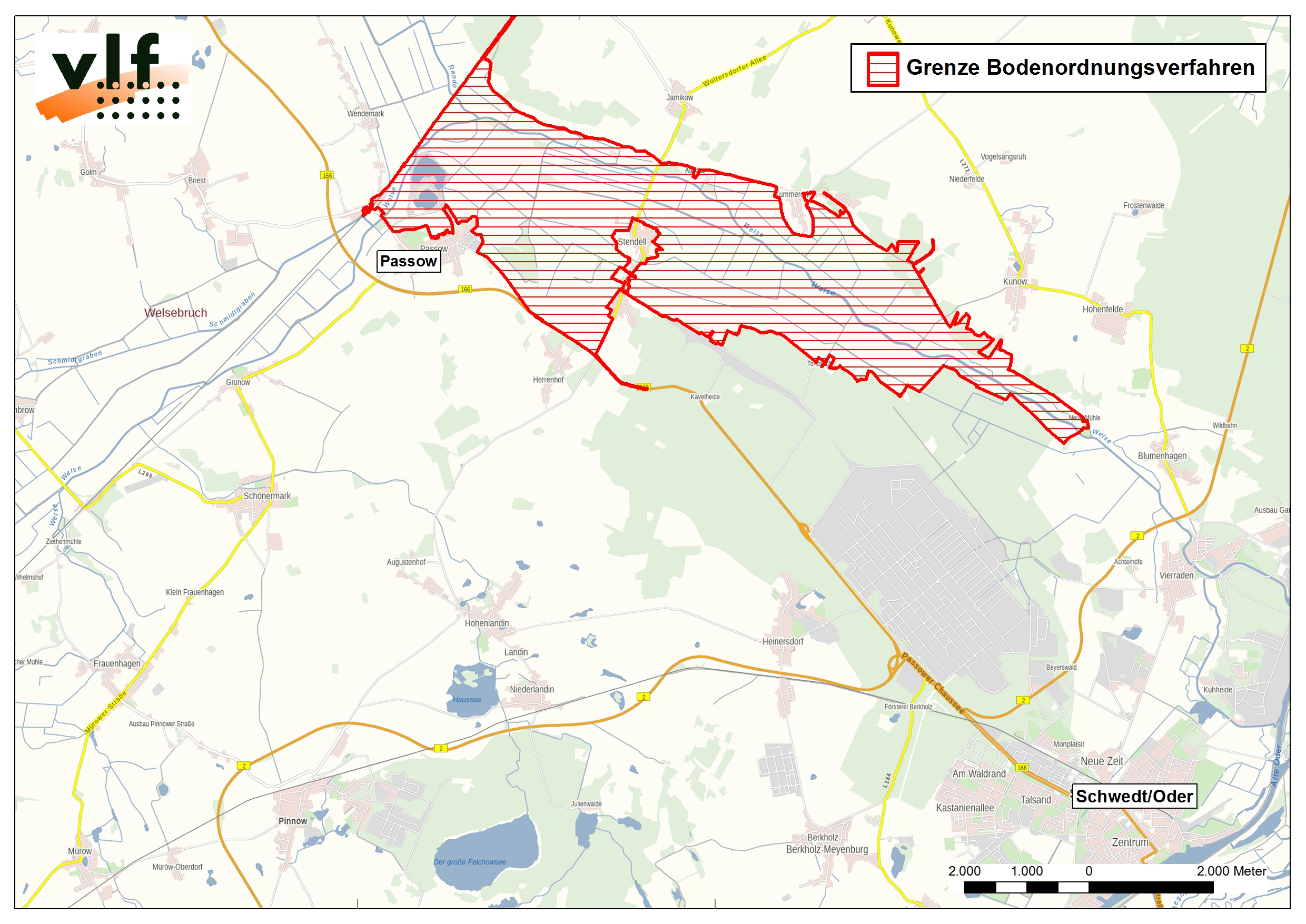 Karte mit roter Markierung des Gebietes