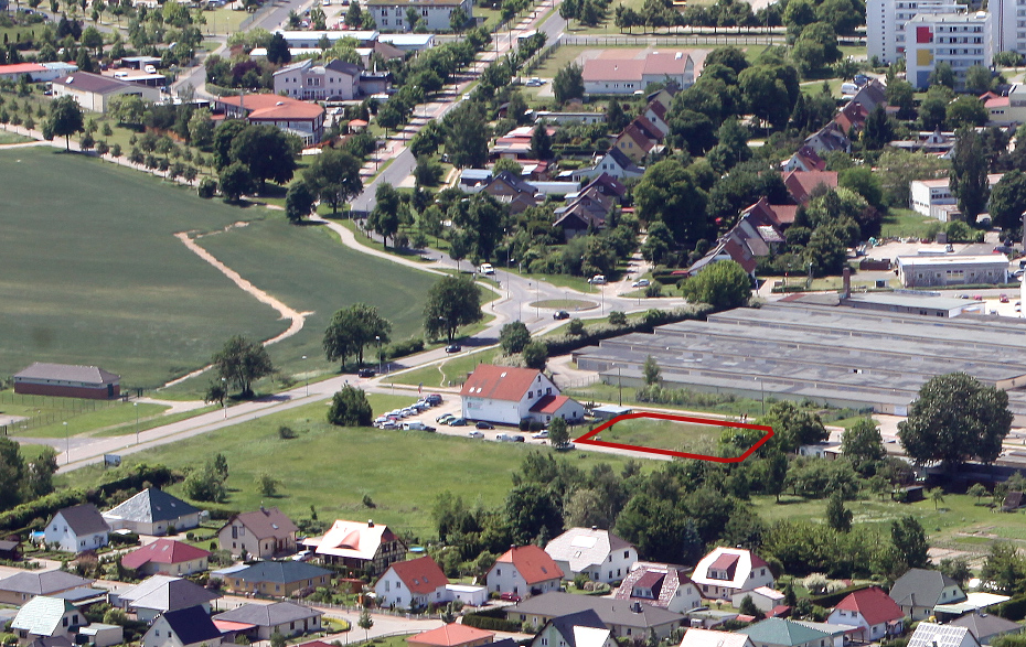 Luftbild mit roter Markierung