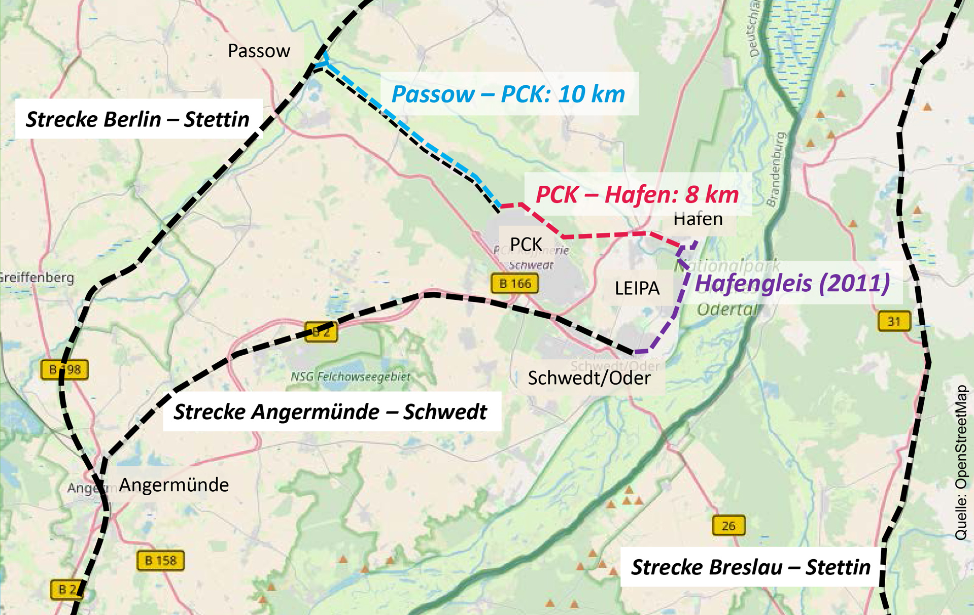 Karte mit Gleiswegen