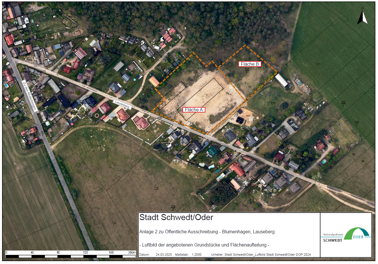 Luftbild mit roter Markierung