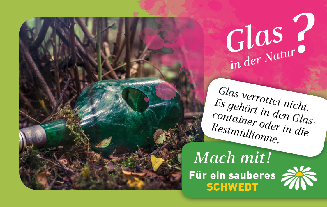 Motiv mit Foto: kaputte Flasche auf dem Waldboden