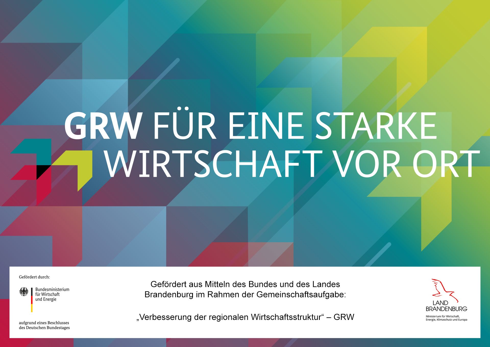 Grafik: Gefördert aus Mitteln des Bundes und des Landes Brandenburg im Rahmen der Gemeinschaftsaufgabe: „Verbesserung der regionalen Wirtschaftsstruktur“ – GRW