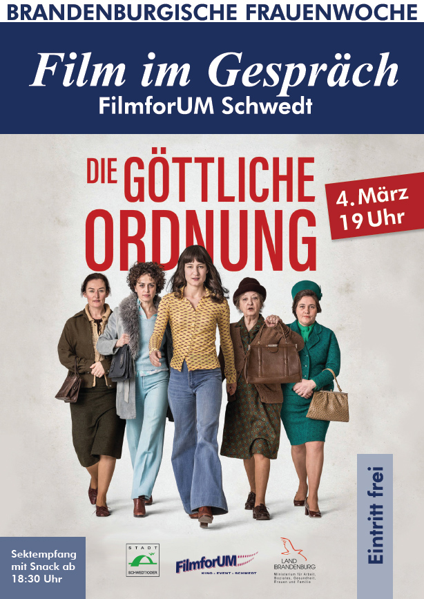 Plakat: 5 Frauen vor dem Titel „Die göttliche Ordnung“