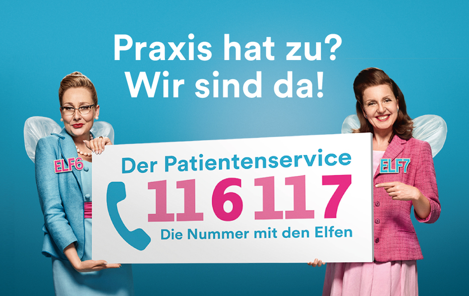 Grafik in Pink und Türkis mit 2 Frauen, die ein Plakat mit der Nummer 116117 halten