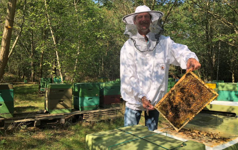 Foto: Imker mit Bienenstock