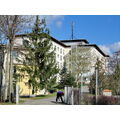 Foto vom 5. April 2012: blauer Himmel über dem Gebäude und den Bäumen