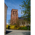 Foto vom 15. April 2010: Blühende Forsythien vor der Kirche