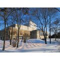 Foto: Blick durch den winterlichen Park auf das Theatergebäude