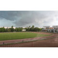 Foto vom 30. Mai 2017: Gewitterwolken stürmen mit Wind über den Sportplatz.