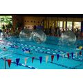 Foto: Kinder in menschengroßen Bällen spielen auf dem Wasser